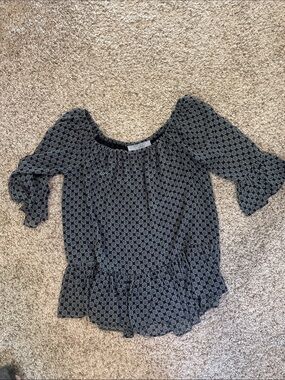 Ruff Hewn Black Patterned Peasant Blouse